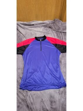 Bellweather Cycling Jersey Mens M Blue Red Black Short Sleeve 1/4 zip Bicycle